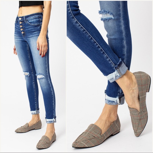 High Rise Button Fly Skinny Jeans - Picture 3 of 7